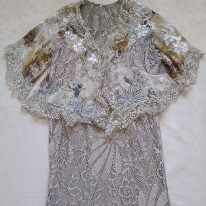 2 piece lace metallic Spencer Alexis ruffle sequins victorian dress+ jacket